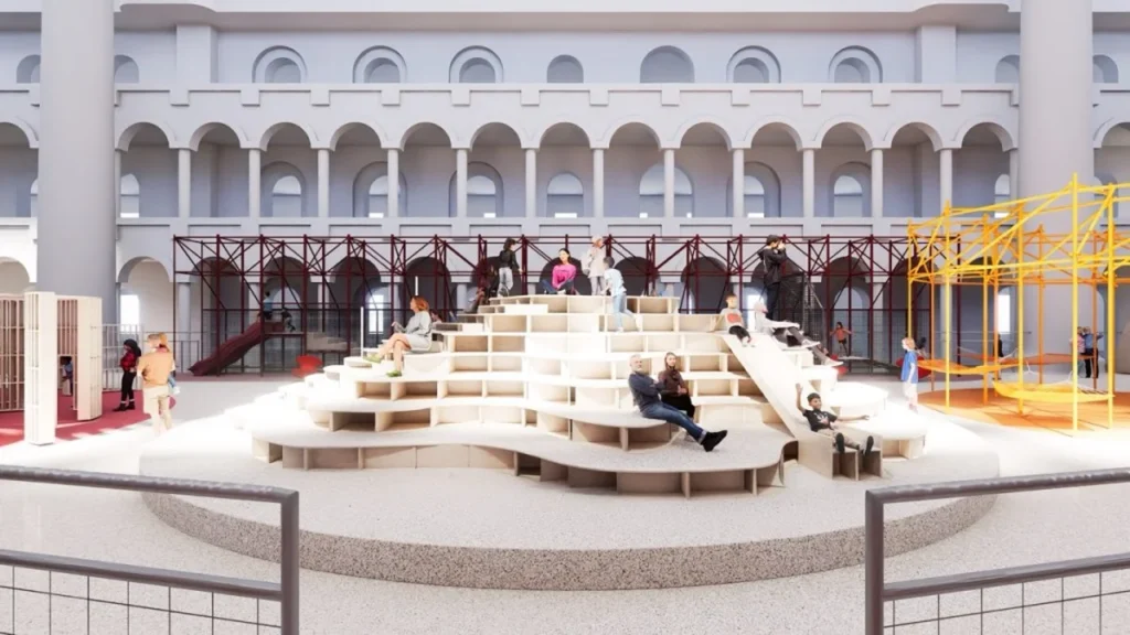 Indoor playground installation in the National Building Museum Great Hall