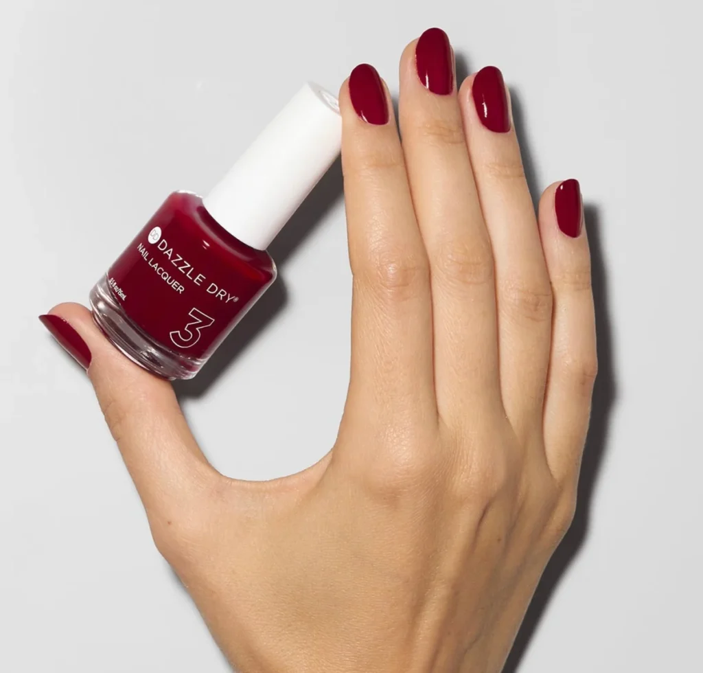 Dazzle Dry Fast Track Cherry polished toes close up