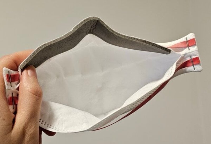 Inside view of 3M Aura mask showing nose wire under foam