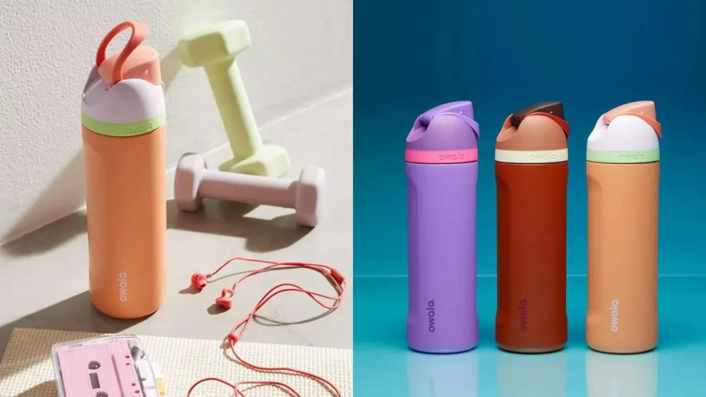 Colorful Owala FreeSip insulated water bottle on a bright background