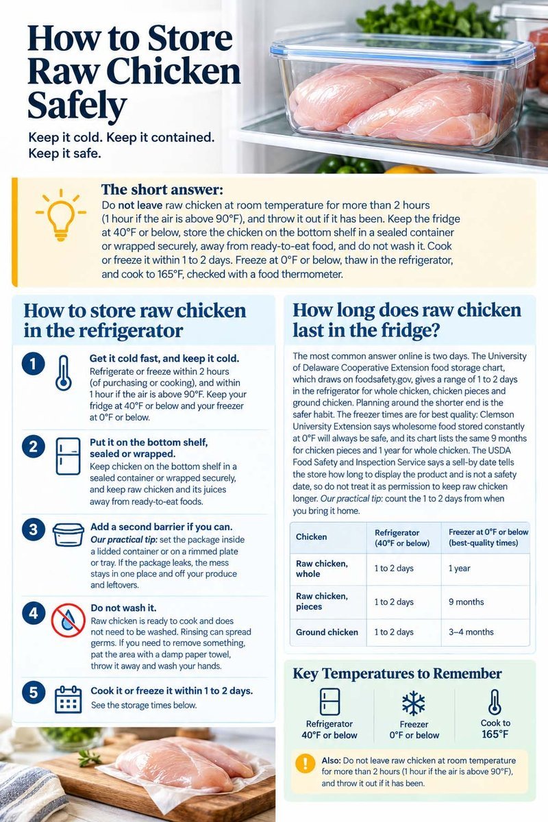 Infographic: how to store raw chicken safely with storage times