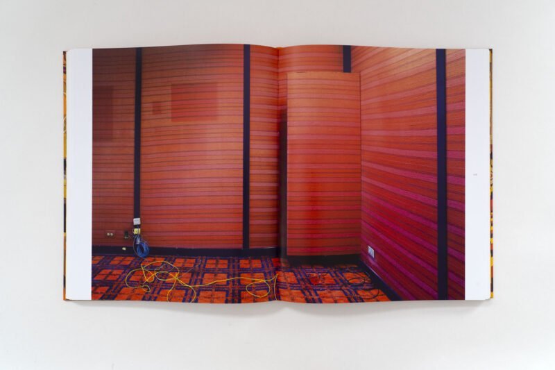Empty 1970s office room with patterned walls